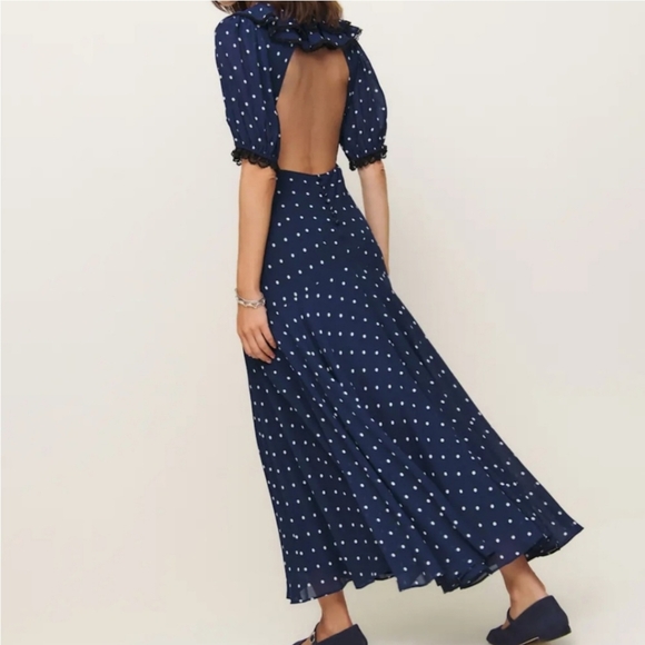 NEW Reformation Evra Dress in Danube Polka Dot Size 10 - Picture 3 of 14